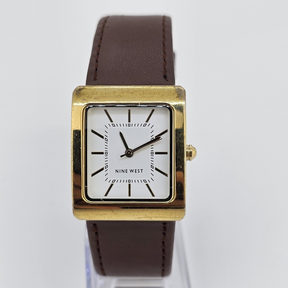 Nine West Women's Watch 27MM White Dial NEW Brown Leather Bands NEW Battery